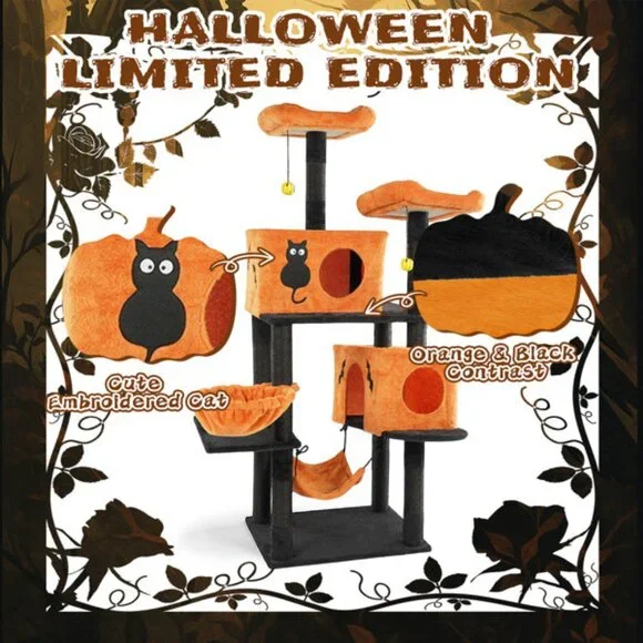 WhatDaDog 60 Cat Tree Spooky Halloween Cat Scratcher Post Cat Tower Fall Theme